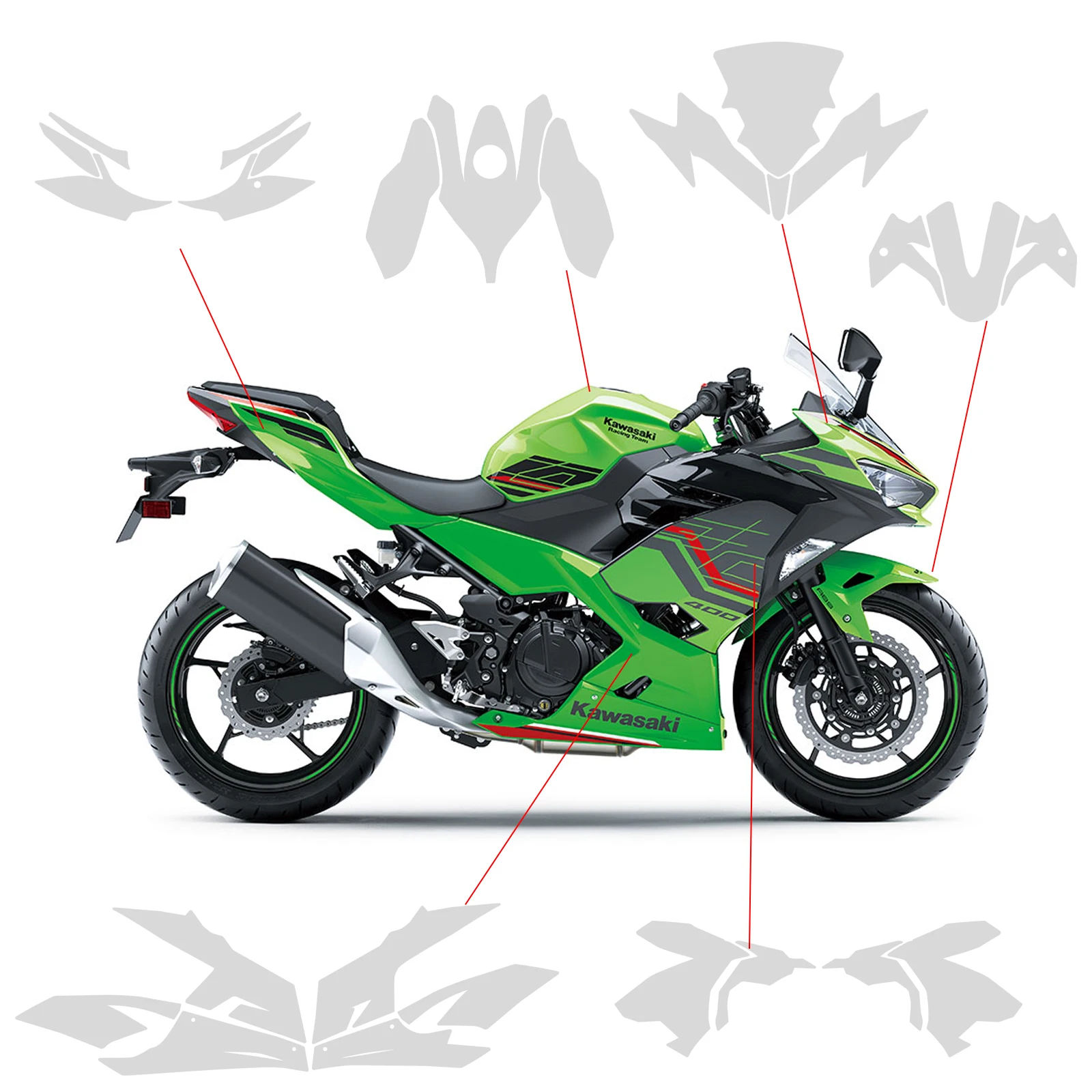 For Kawasaki Ninja 400 TPU Special Real Fairing Protection Motorcycle PPF Fits NINJA 400 Transparent Anti -Scratch Film 18-24