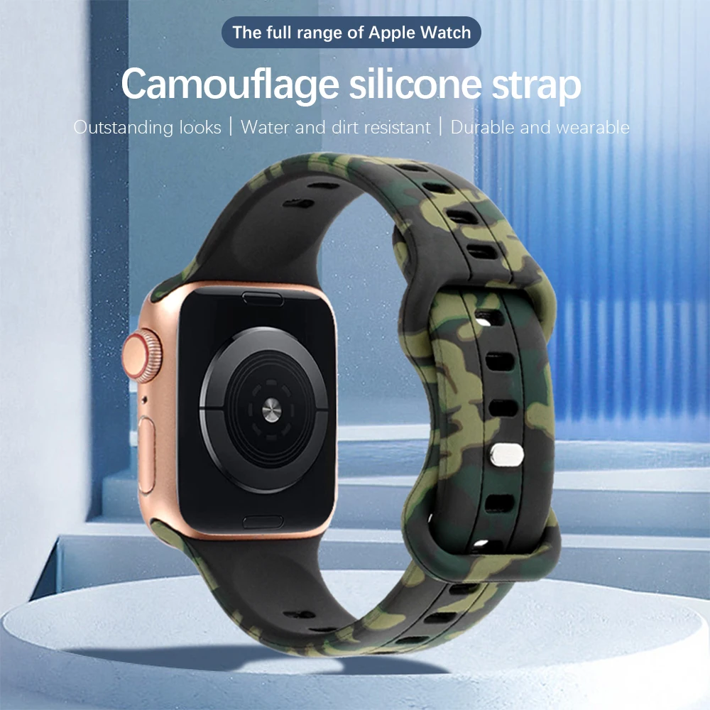 For Apple Watch Band Ultra 8 SE 7 6 5 Silicone Strap iWatch 49mm 40mm 45mm 41mm 42mm Camouflage pattern Wristband belt Bracelet