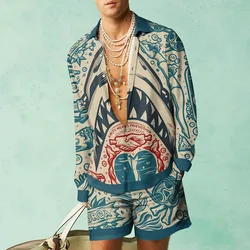 Fashion Marine Theme Shirt Sets 3D Print Men Casual Long Sleeves Shirts Oversized Beach Shorts Summer Streetwear Suits Clothing