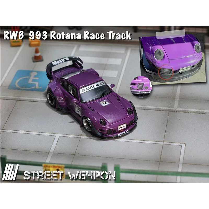 SW In Stock 1:64 RWB 993 Rotana Race Track  Diecast Diorama Car Model Collection Street Warrior