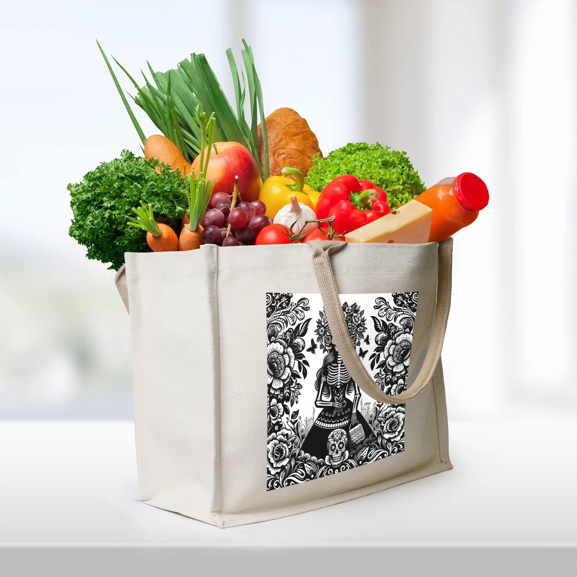 

Мексиканская сумка-тоут с изображением девушки Катрины и сахарного черепа ко Дню мертвых, холщовая сумка-шоппер, женская сумка через плечо, дорожная сумка