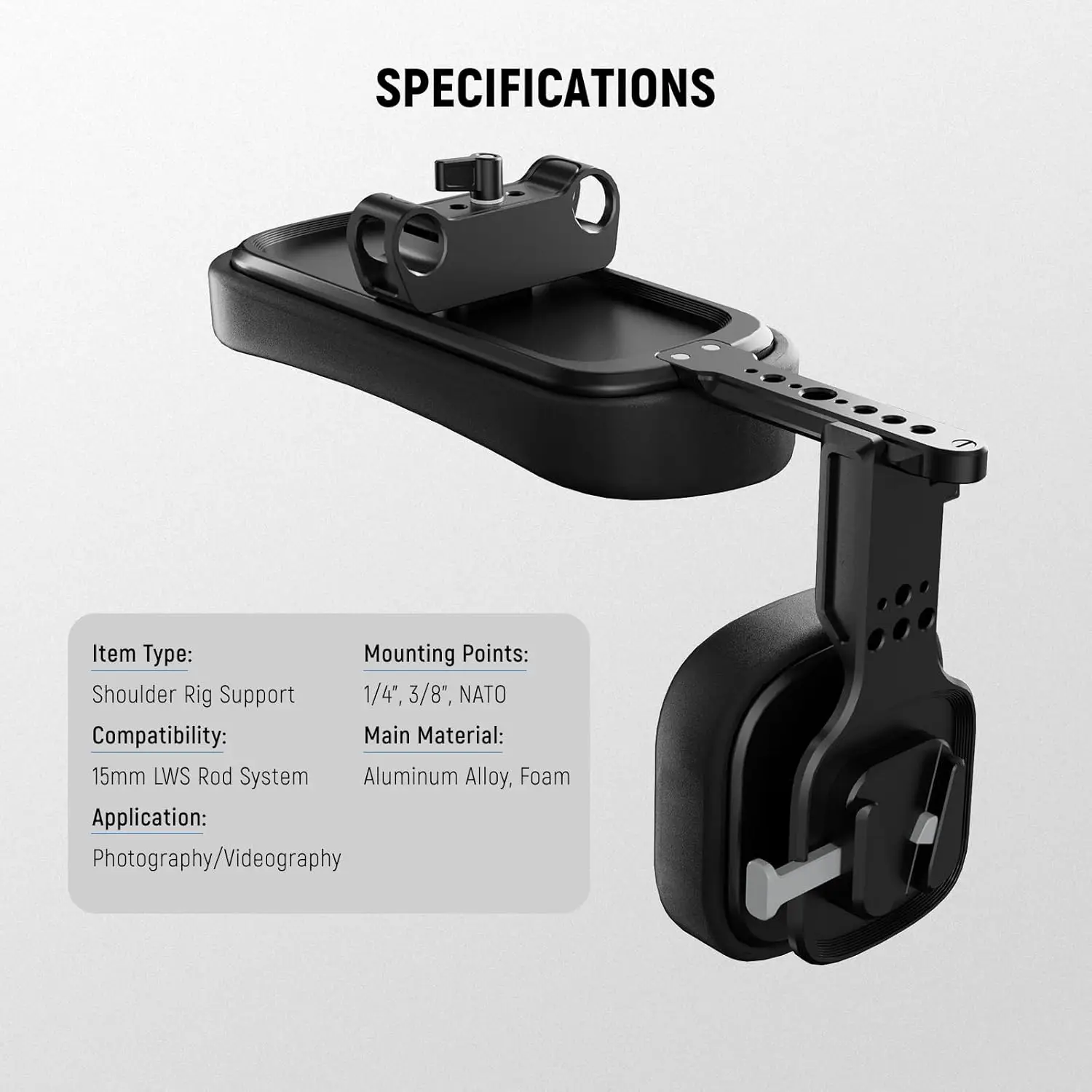

NEEWER Self Adjusting Spring Loaded Camera Shoulder Rig For 15mm Rod Rail，15mm LWS Shoulder Pad with V Mount Battery Plate,