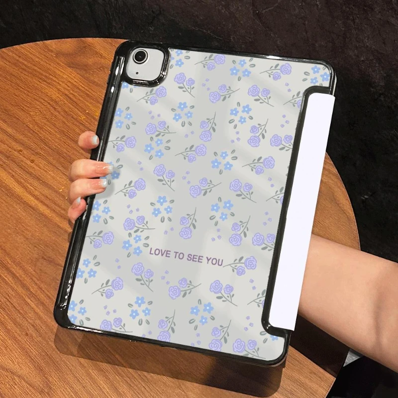 Smart Cover for IPad Air 6 Case IPad 10th Generation Case 2022 Air 5th 4th 10.9 2020 Pro 11 IPad 10.2 7th 9th 8th Purple Flowers