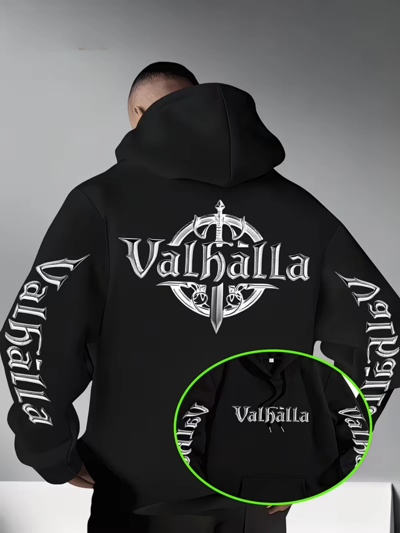 Viking Valhalla Sword Graphic Printed Mens Fleece Hoodies Warm Winter Athletic Sportswear Sweatshirt Loose Workout Pullover