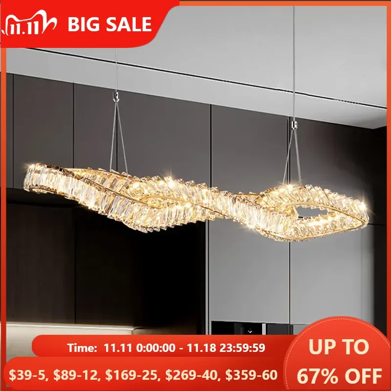 Dining Room Luxury K9 Crystal Lustre Dimmable Pendant Lights Plated Gold Metal Irregular Hanging Lamp Led Deco Suspend Light