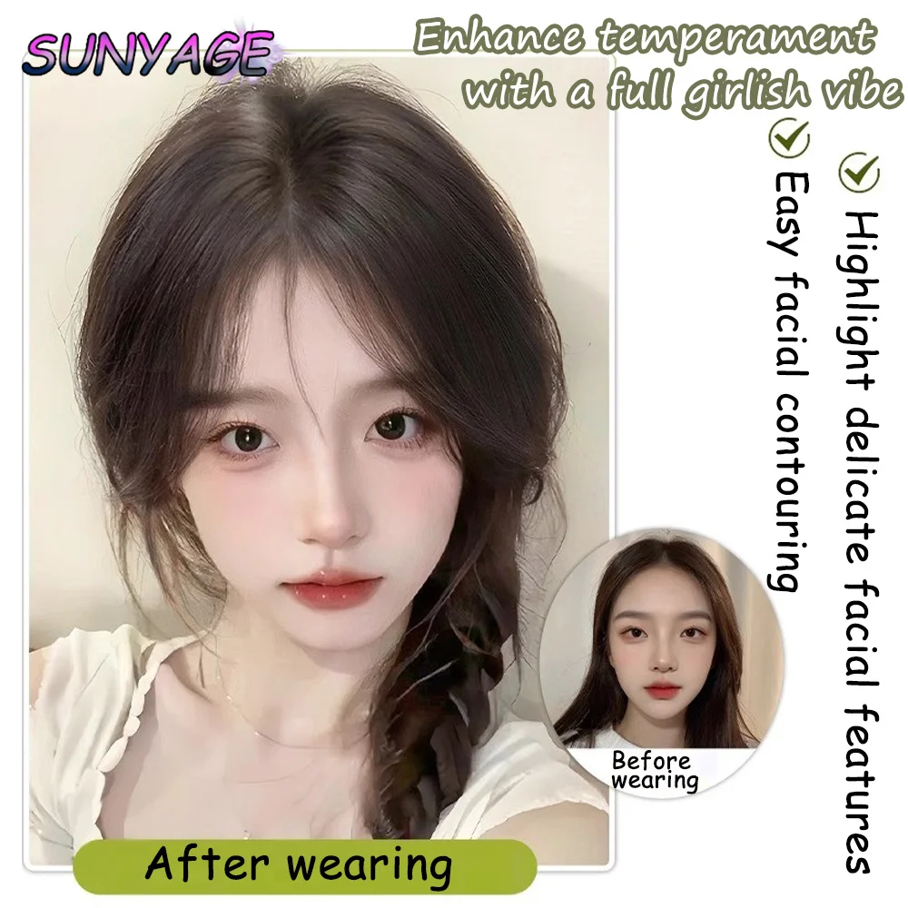 SUNYAGE Synthetic Fake Air Bangs Natural Forehead Fake Fringe Hair Bang Wig Short Invisible Clip In Hair Extensions Hairpieces