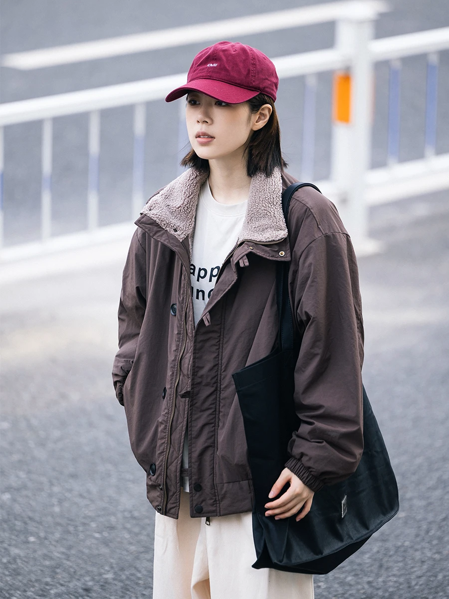 

Ladies Thickened Warmth Lamb Velvet Cotton Jacket Loose Fit Korean Style Design Winter Casual Fashion Outerwear Coat