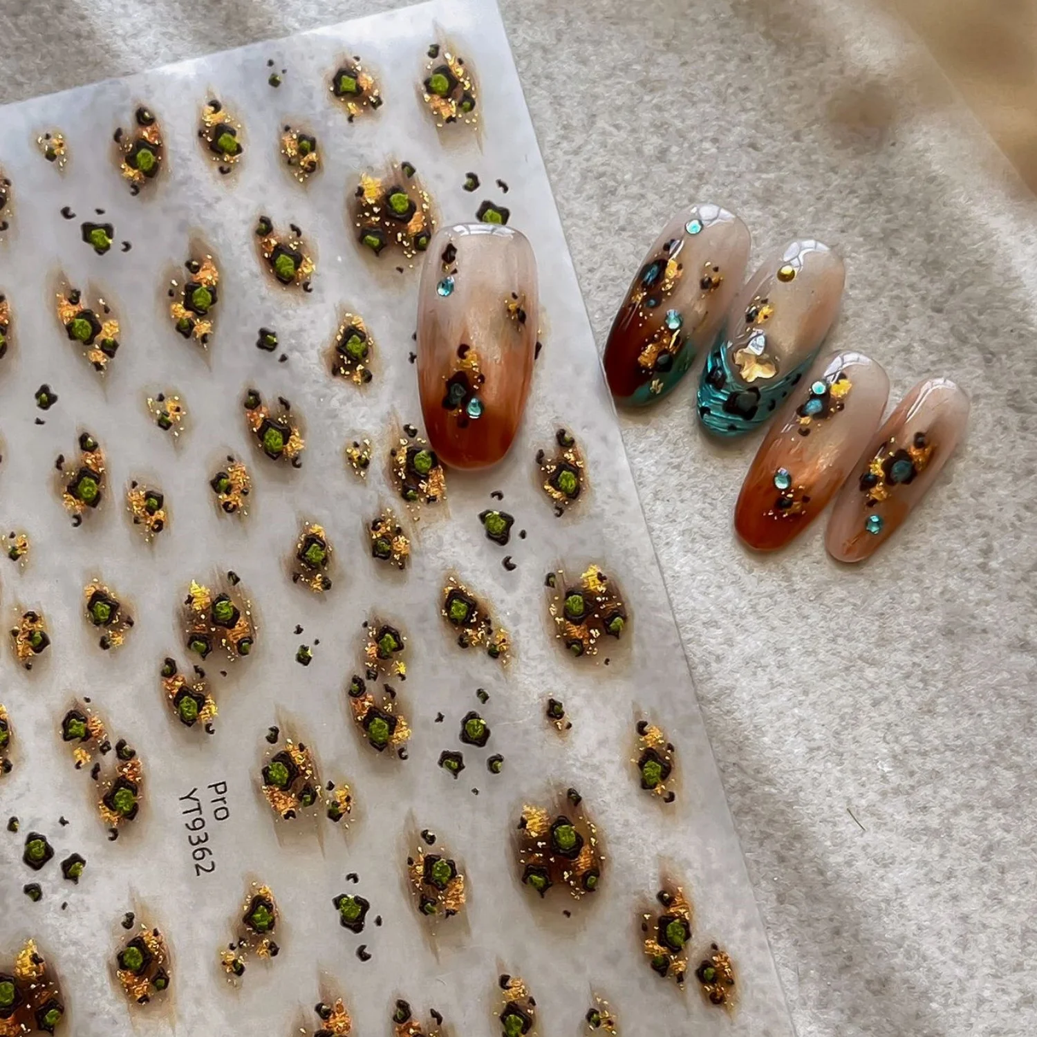 Amber Spots Dark Dots Irregular Smudge Vintage Amber Gradient 5D Embossed Nail Sticker Self Adhesive Nail Decals Retro Texture