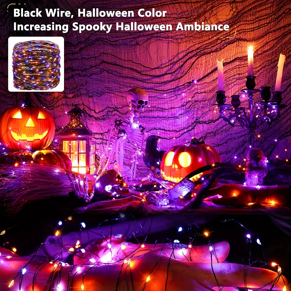30M/60M Purple & Orange Halloween Lights Decorations 300/600 LED Halloween String Lights Plug Operated for Home Indoor Halloween