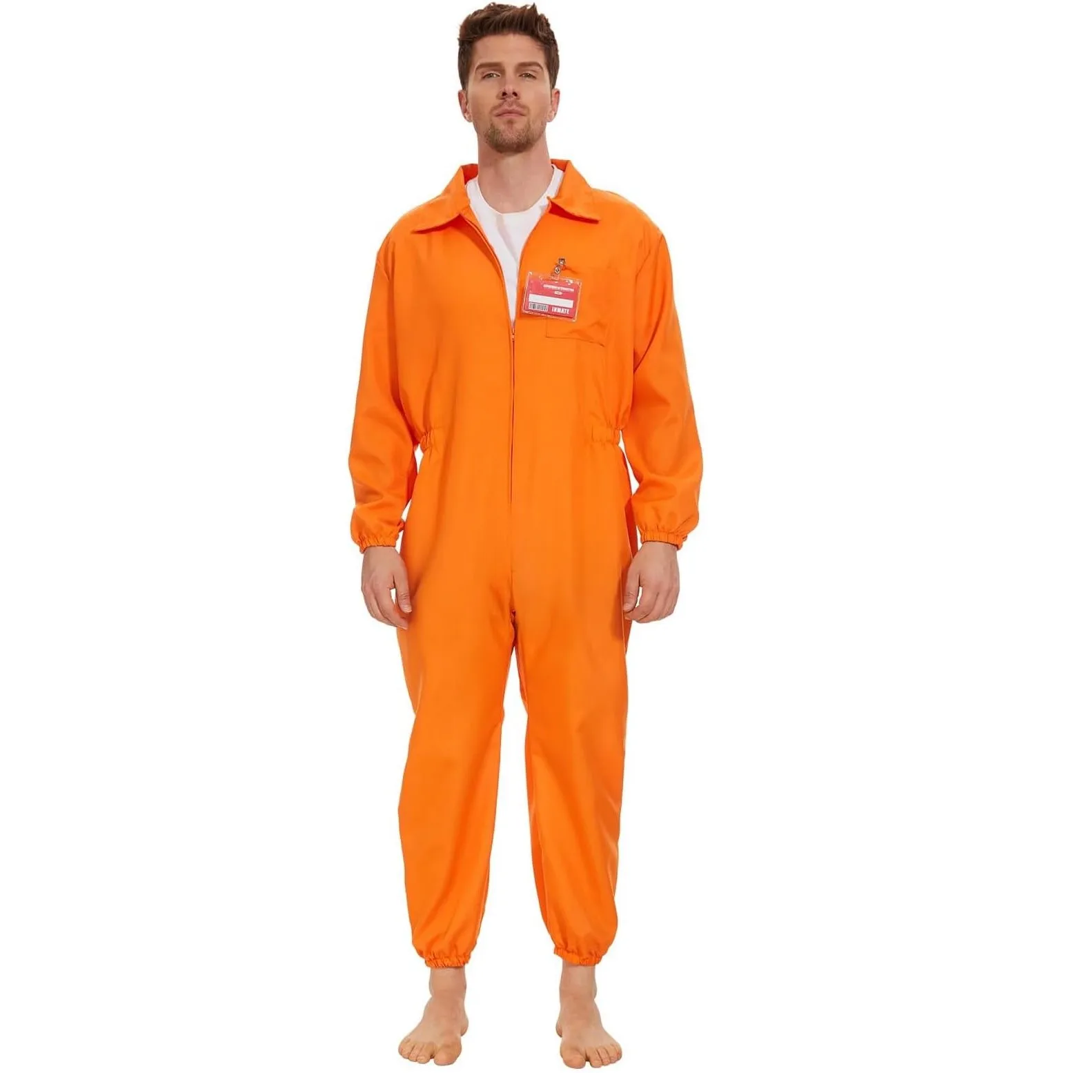 Men's Got Busted Penitentiary Costume Prisoner Jumpsuit Men Halloween Costume Orange Prison Inmate Outfit Adult Jail Uniform