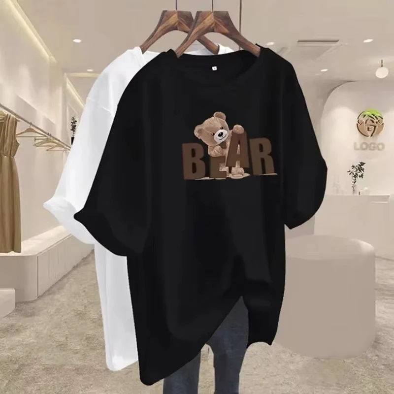 2026 Cute Bear BEAR Letter Graphic Crewneck Tee, Kids Adults Short Sleeve T-Shirt, Unisex Cartoon Animal Casual Top