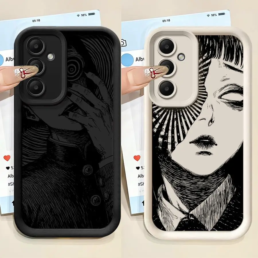 Divertida funda de terror Junji Ito para Samsung Galaxy A34 A36 A14 A32 A56 A23 A12 A26 A22 A16 A33 A24 A13 TPU suave