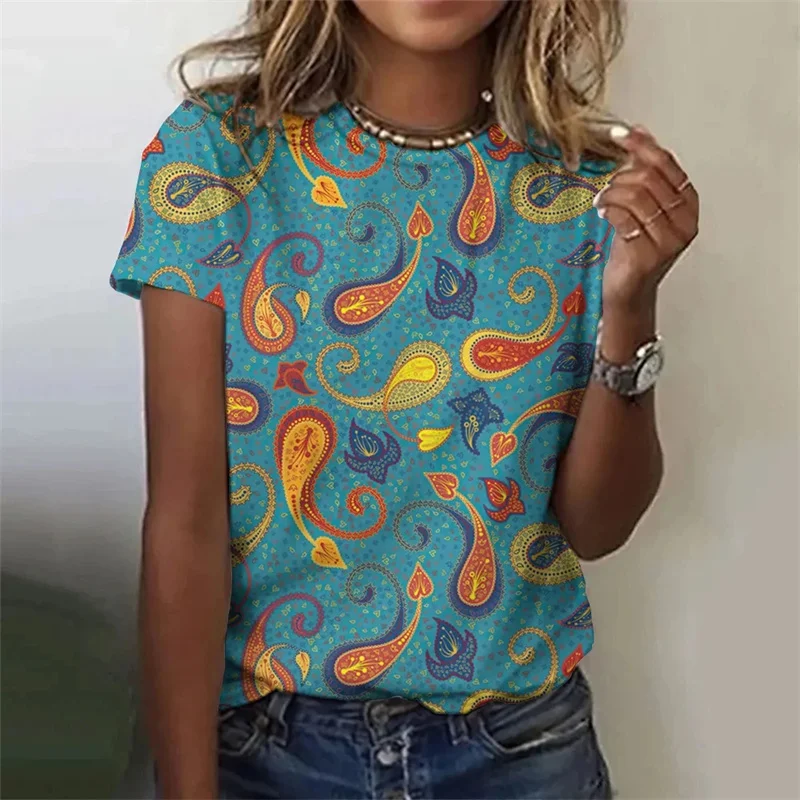 Camiseta con estampado Harajuku 3D de Persia e India para mujer, camisa con patrón de cachemir, gráfico de tótem espiritual del hinduismo, ropa nueva