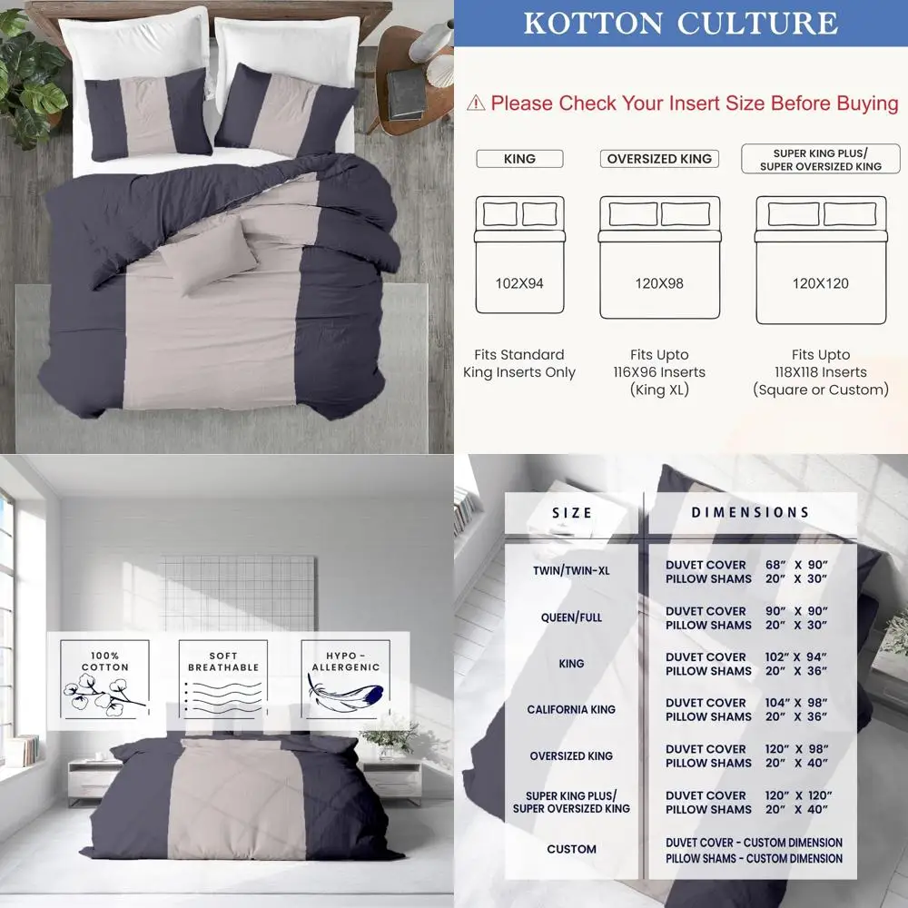 

100% Egyptian Cotton Oversized King Duvet Cover - 600 Thread Count, Zipper Closure, Comforter Cover, 120x98 Inches