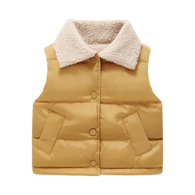 Child Vest Winter Boy Girl Thickened Warm Casual Square Collar Lamb Fleece Sleeveless Jacket 2-10 Year Old Fashion Kids Clothing