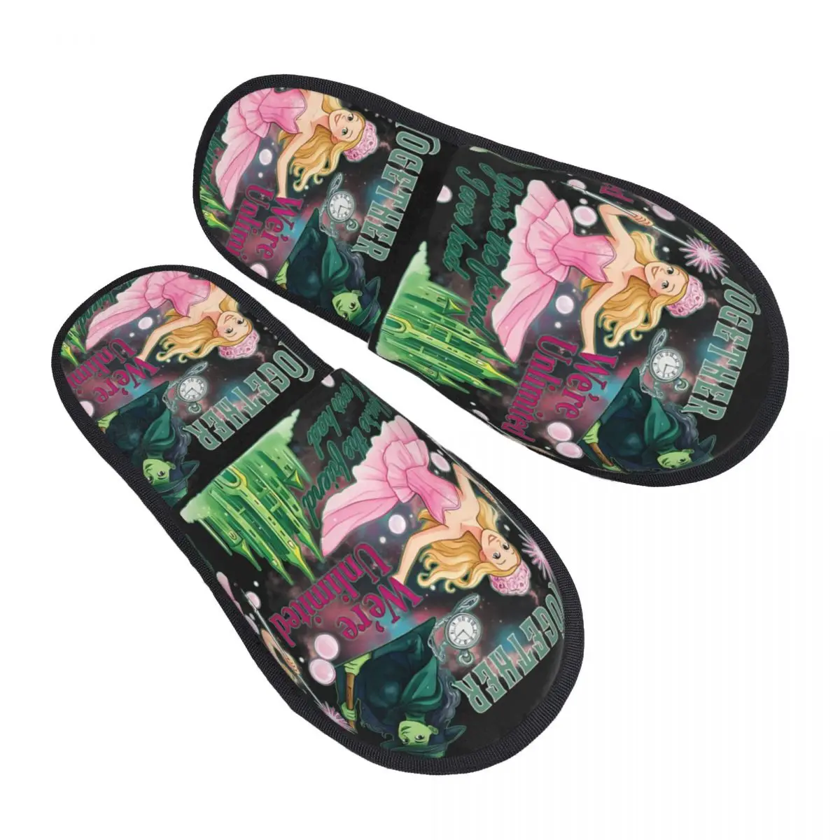 

Winter House Slippers Vibrant Wicked Musical Elphaba And Glinda Friendship Household Fur Slippers Slides Bedroom Non Slip Slides