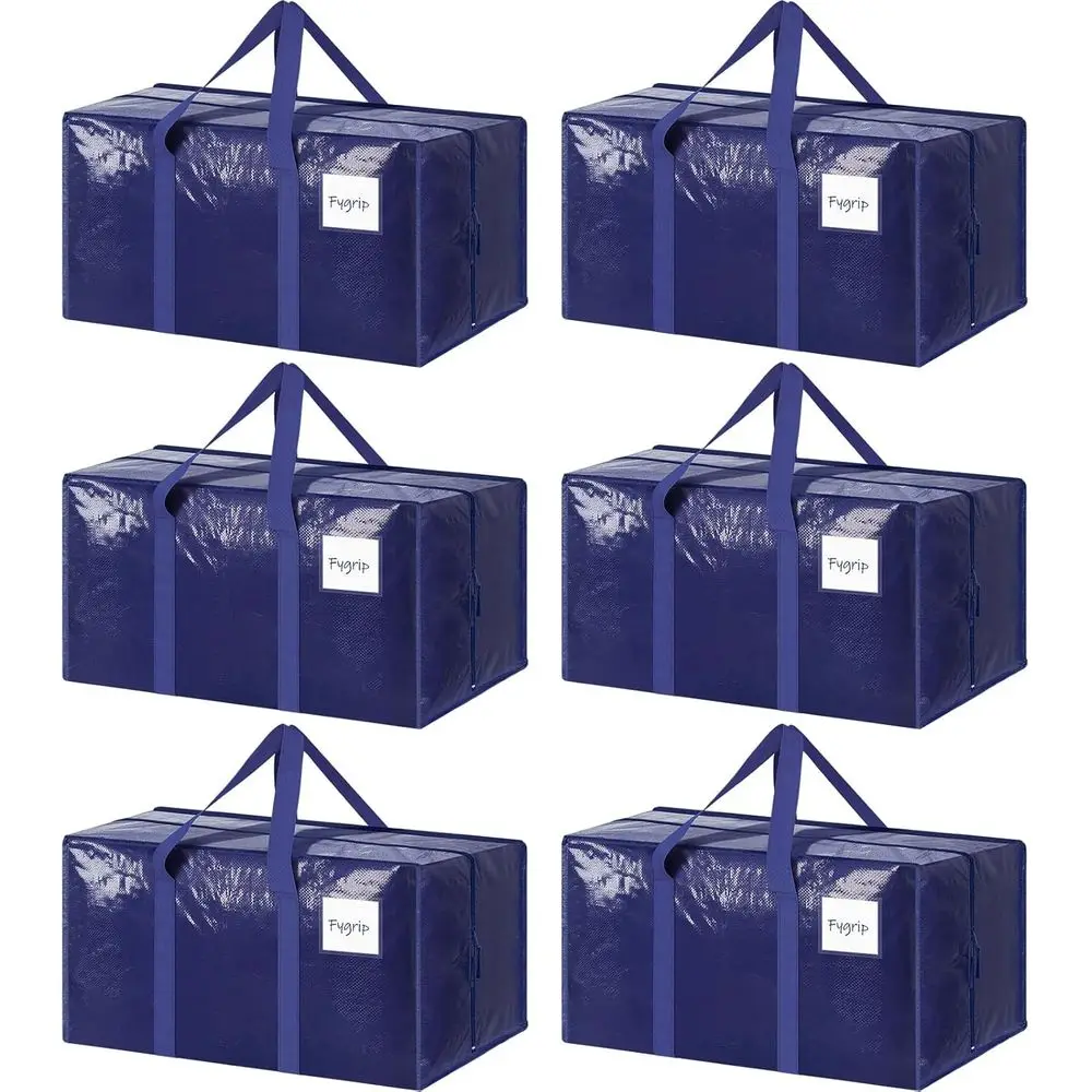 

6 Pack Extra Heavy Duty Large Moving Bags with Strong Zipper & Comortable Handles, Sturdy & Durable Clothes Storage Bags Totes B