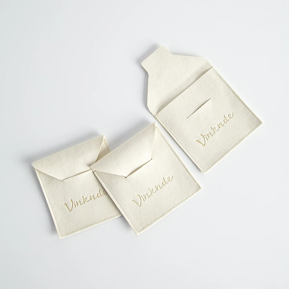 Imagem -02 - Microfibra Jóias Gift Bags Wedding Party Favor Envelope Pouch Logotipo Personalizado Bulk Faça Você Mesmo Brinco Pulseiras Organizador Bege Marfim