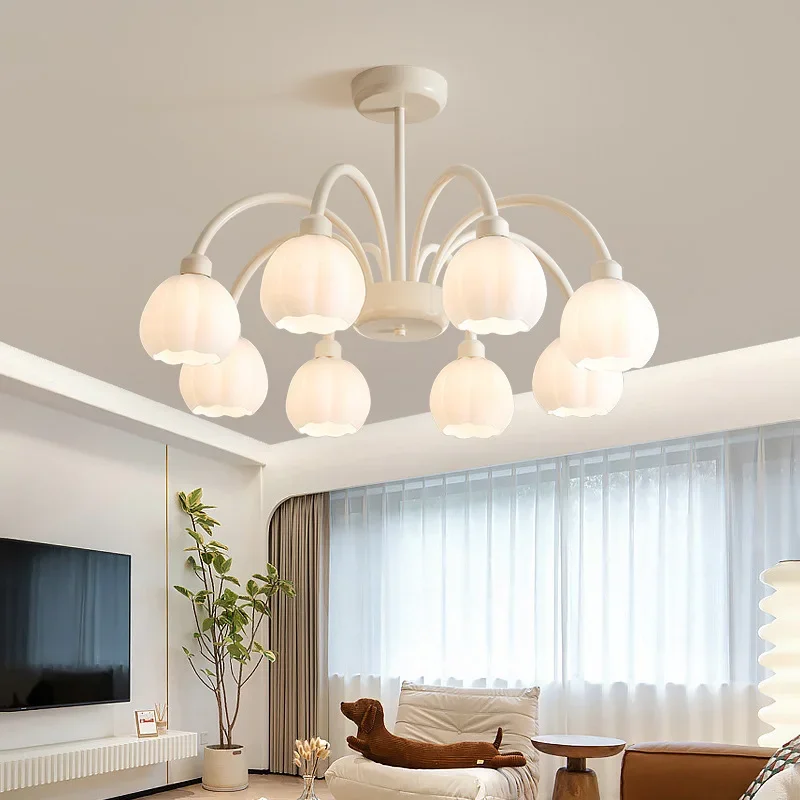 

Cream wind pumpkin living room chandelier modern simple full spectrum eye protection dining room bedroom study flower lamp