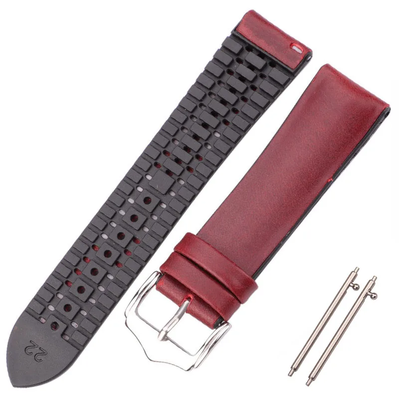 DUTRIEUX Echtes Leder Uhr Band Armband Männer Frauen 10 Farben Gummi Wasserdicht Atmungsaktiv Armband 18mm 20mm 22mm Strap zubehör 4