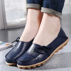 New Moccasins Women Flats 2024 Autumn Woman Loafers Genuine Leather Female Shoes Slip On Ballet Bowtie Women's Shoes Big Size