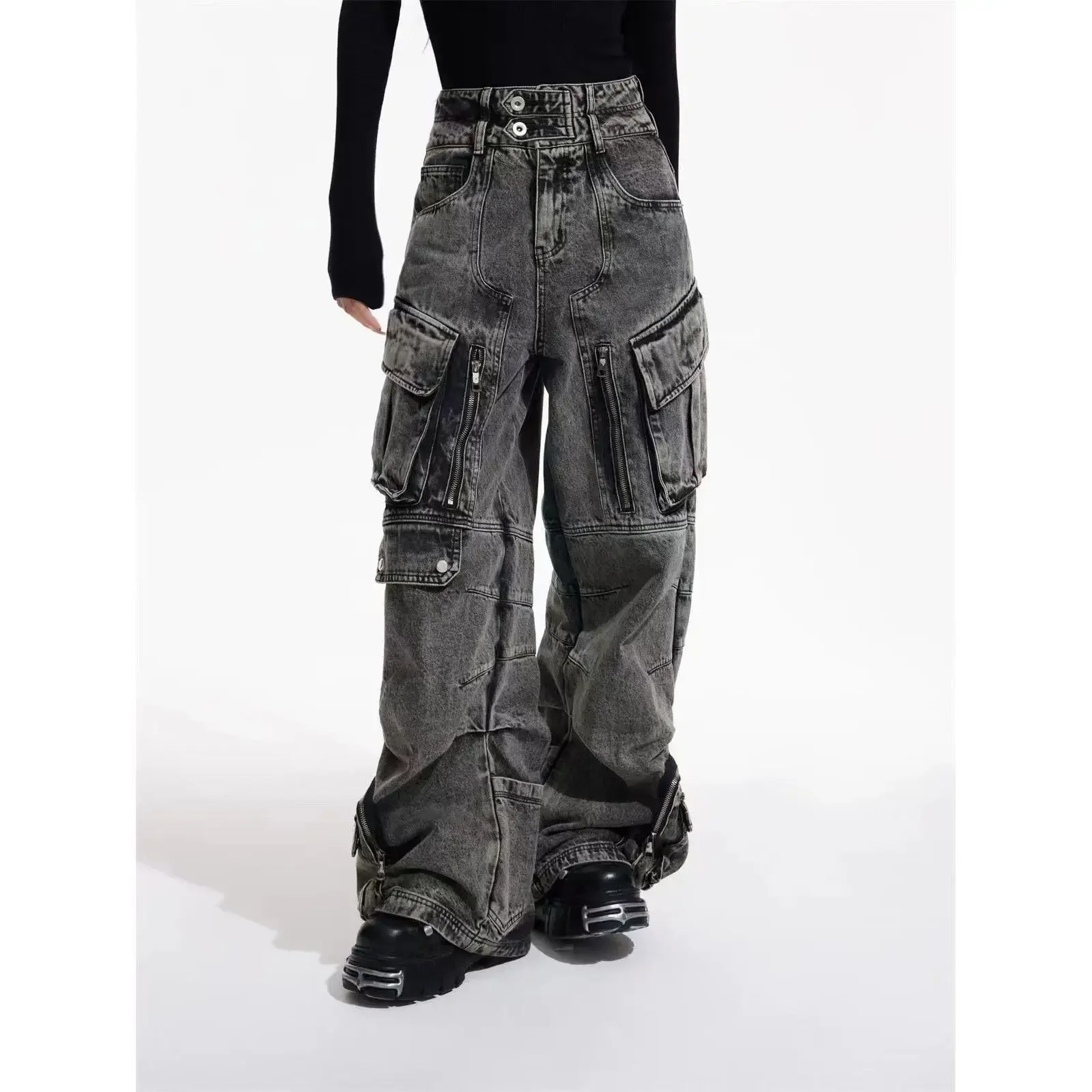 High Waisted Baggy Jeans for Men and Women Wide Leg Pants Punk Multi-Pocket Harajuku Washed Hip-Hop New Heavy Industry Y2K