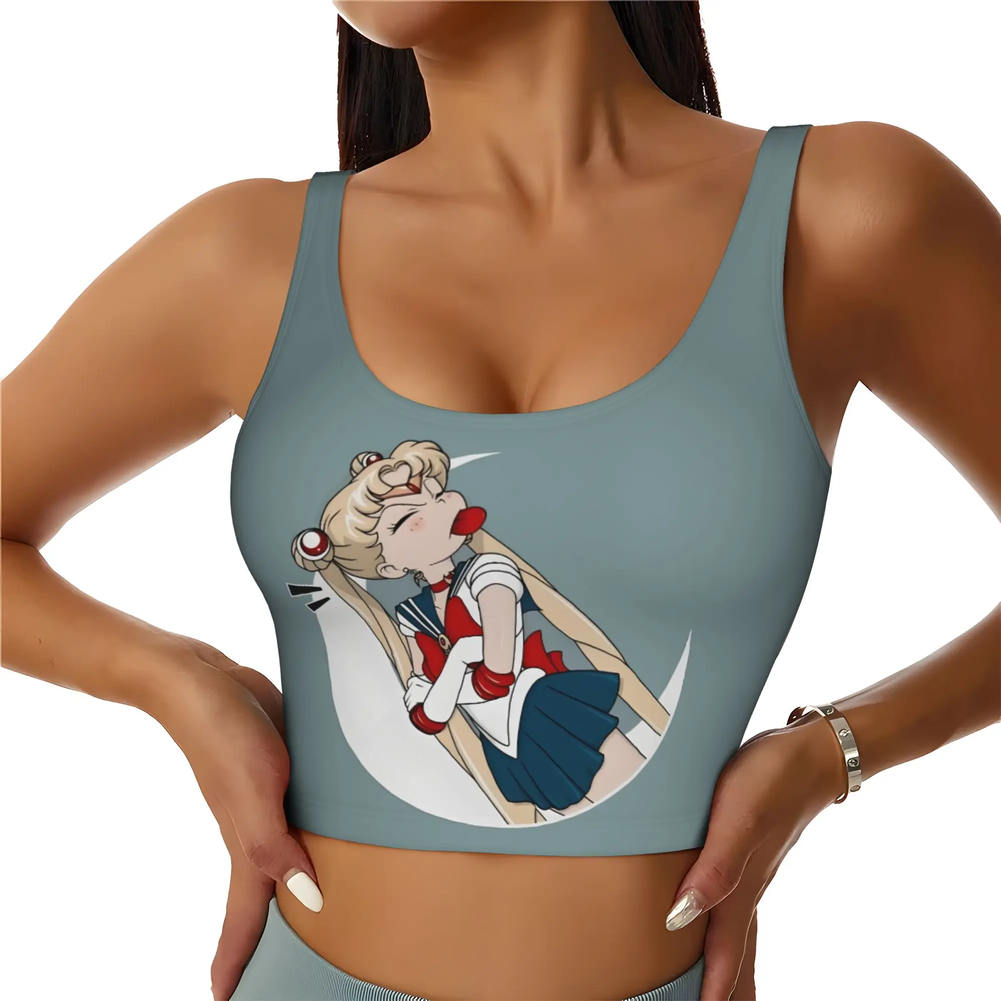 Custom Sailors Anime Moons Workout Crop Tank Tops Women's Seamless Usagi Tsukino Running Yoga Sports Bras