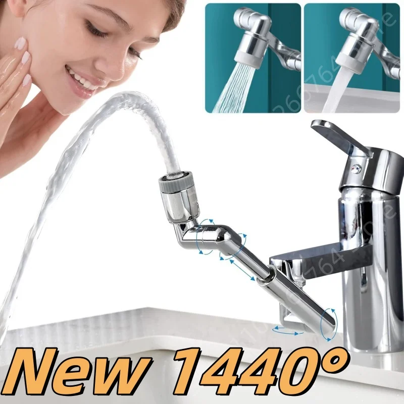 1440 ° Swivel Robotic Retractable Universal Arm Extension Metal Faucet Aerator Kitchen Sink Faucet Extender 2 Water Flow Mode