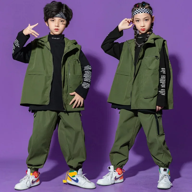 

Boys Girls Streetwear Hip Hop Hooded Vest Cargo Pants Sets Kids Fashion Casual Sports Tracksuits Children Waistcoat Trousers