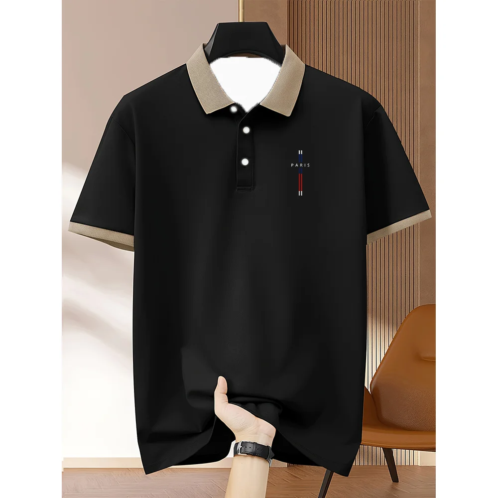 Men's New Summer Short Sleeved Polo Shirt Golf Shirt Breathable Micro Elastic Pattern Print Design Sports Fashion Top