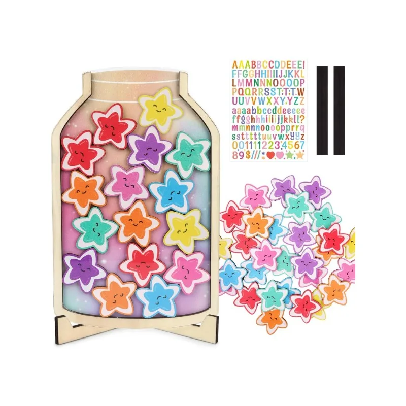 Stars Reward Jar for Kids, Star Jar with Stickers Star Jar Reward System ， Behavior Management Tools for Classroom Board Home