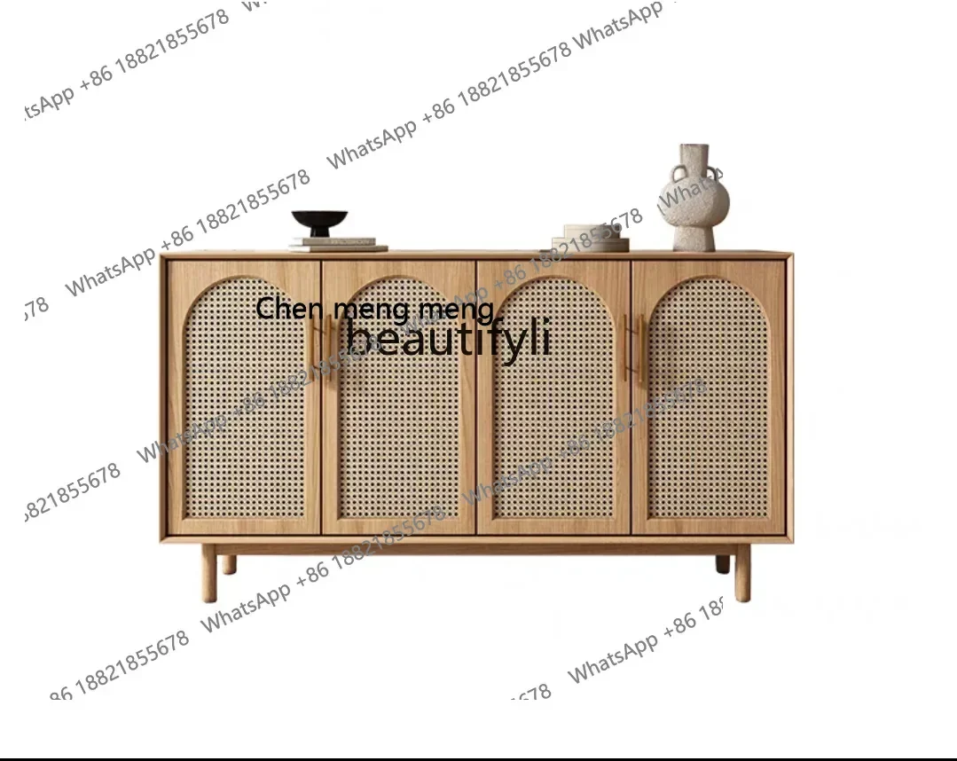 

X Nordic Solid Wood Rattan Sideboard Cabinet Wood Grain Storage Cabinet Japanese Household Entrance CabinetA
