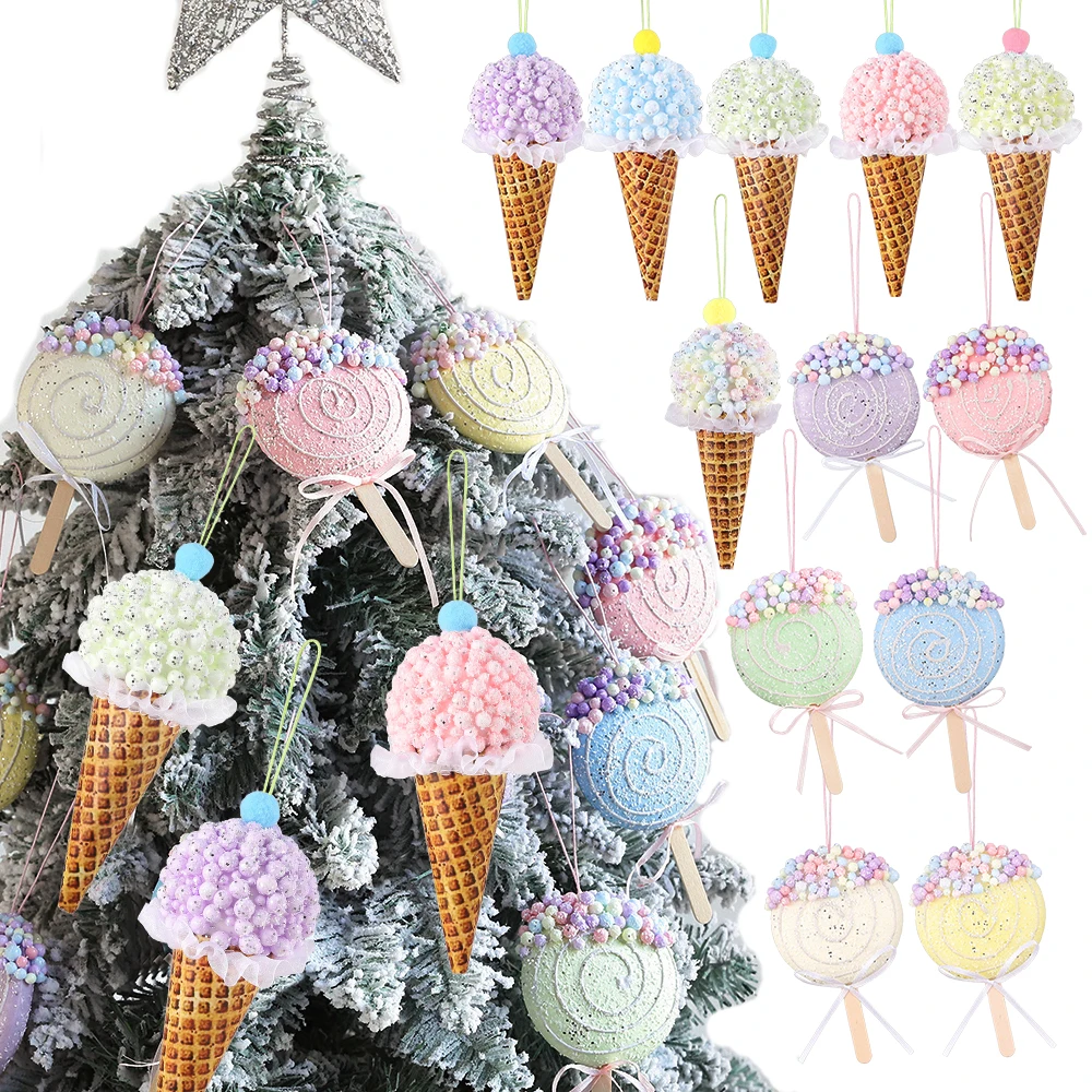 1Pc Macaroon Christmas Ornaments Foam Ice Cream Spiral Pancake Xmas Tree Hanging Pendants Noel Navidad Gift New Year Party Decor