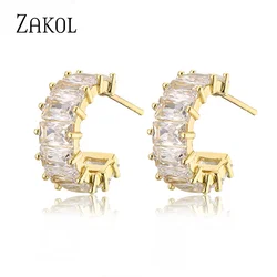ZAKOL Trendy Mutilcolor Baguette Cubic Zirconia T Stone Stud Earrings For Women Circle Bridal Wedding Accessories EP2528