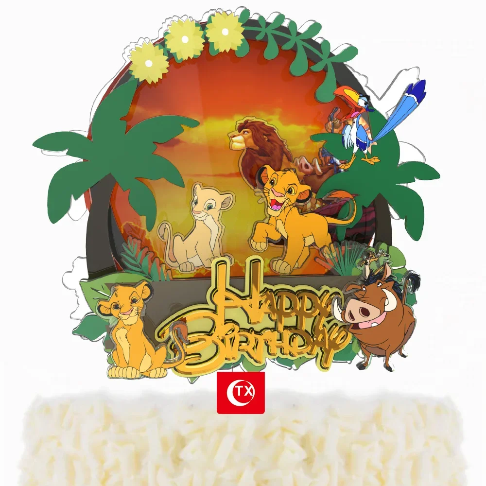 Disney The Lion King Simba 3D Cake Decoration Cake Flag Kids Birthday Party Jungle Safari Cake Supplies Baby Shower Supplies