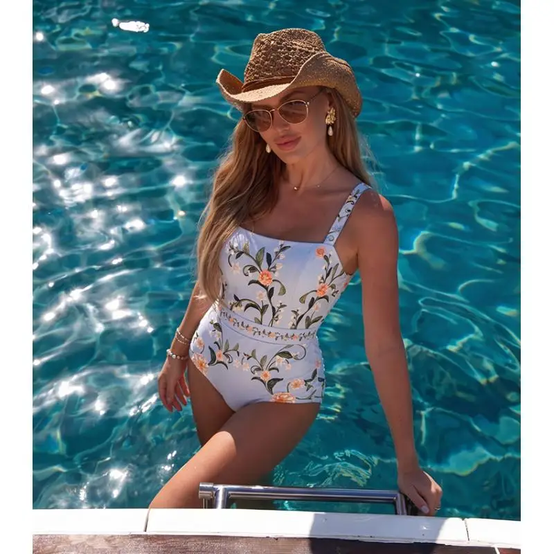 Flaxmaker Women Sexy Sleeveless Summer Swimsuit And Skirt Adjustable Shoulder Strap Floral Printed Swimwear Biquini conjunto de
