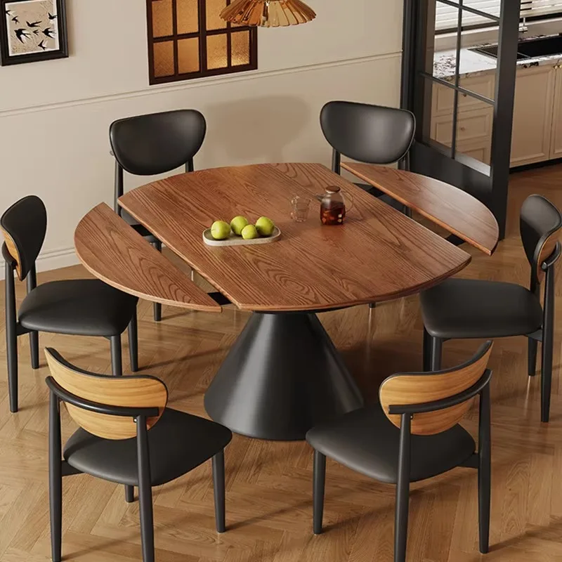 High Quality Retractable Wooden Dining Table Home Use Vintage Round Dining Table Set Minimalist Light Luxury Dining Table Set