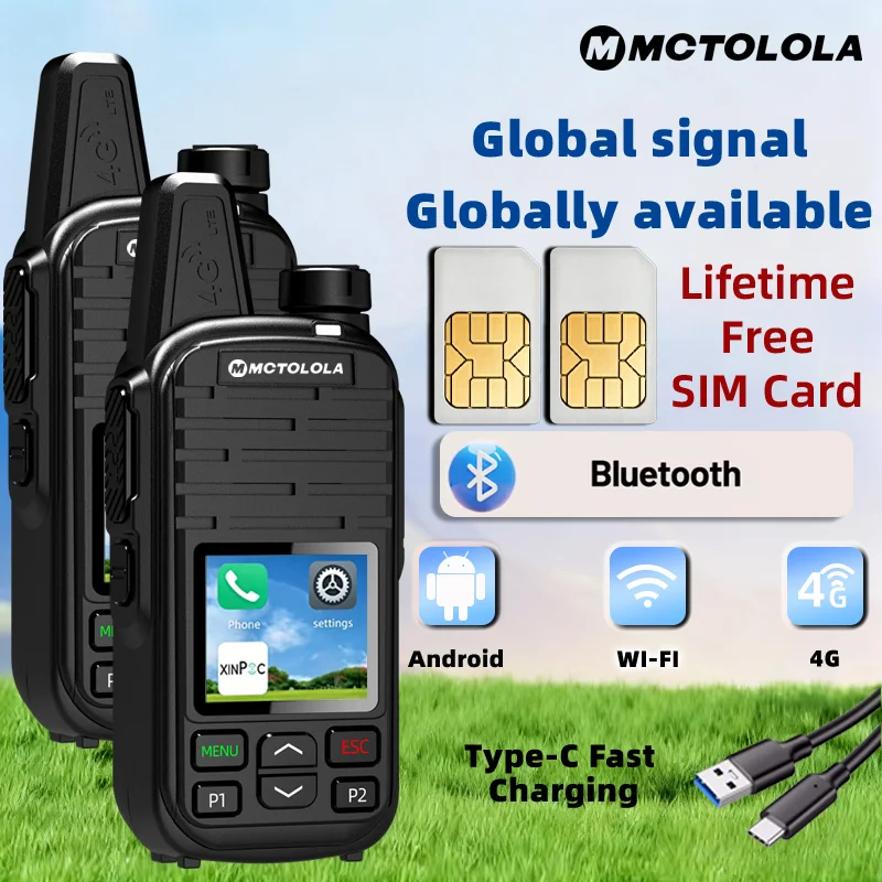 MOTOLOA 4G LTE POC Walkie Talkie Android Smart Two Way Radio With Lifetime Free SIM Card Bluetooth WiFi Global Unlimited Range