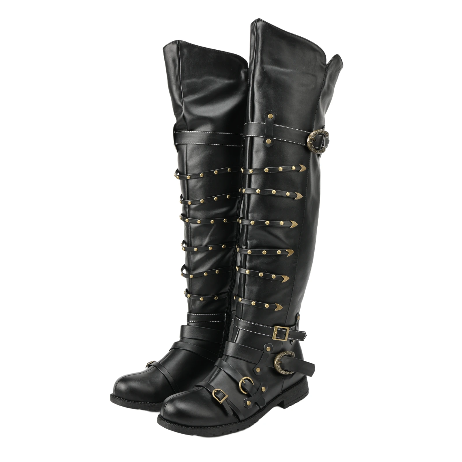 

Renaissance Knight Boot Medieval Riding Boot Belt Buckle Rivet Decoration Knee High Pirate Warrior Boots Steampunk Leather Boots