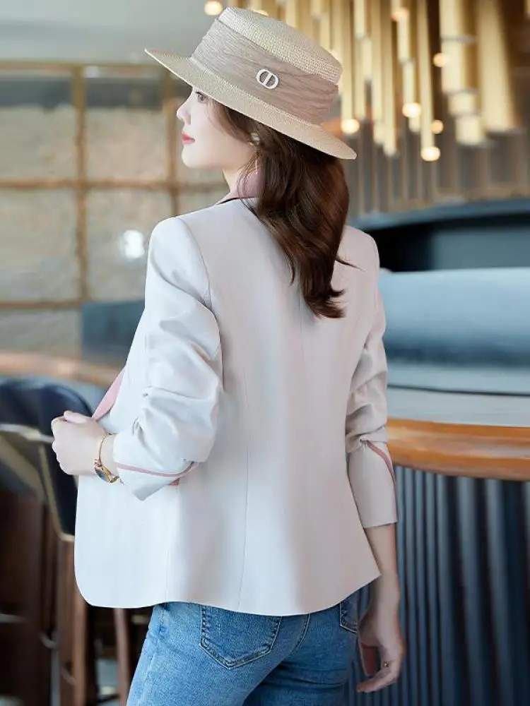 Casual Formal Patchwork Blaze Coat Korea Suit Female Office Short Blazers Jackets Lady Femme Pockets Slim Spring Autumn Women