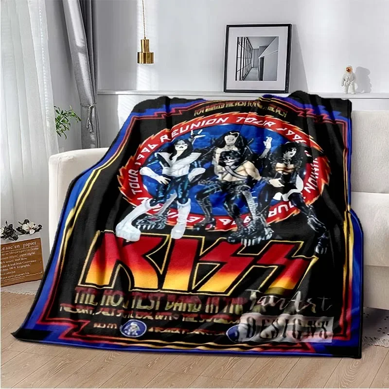 Kiss Band Logo Flannel Blanket Bed Cartoon Throw Soft Cartoon Printed Bedspread Sofa Picnic Blanket