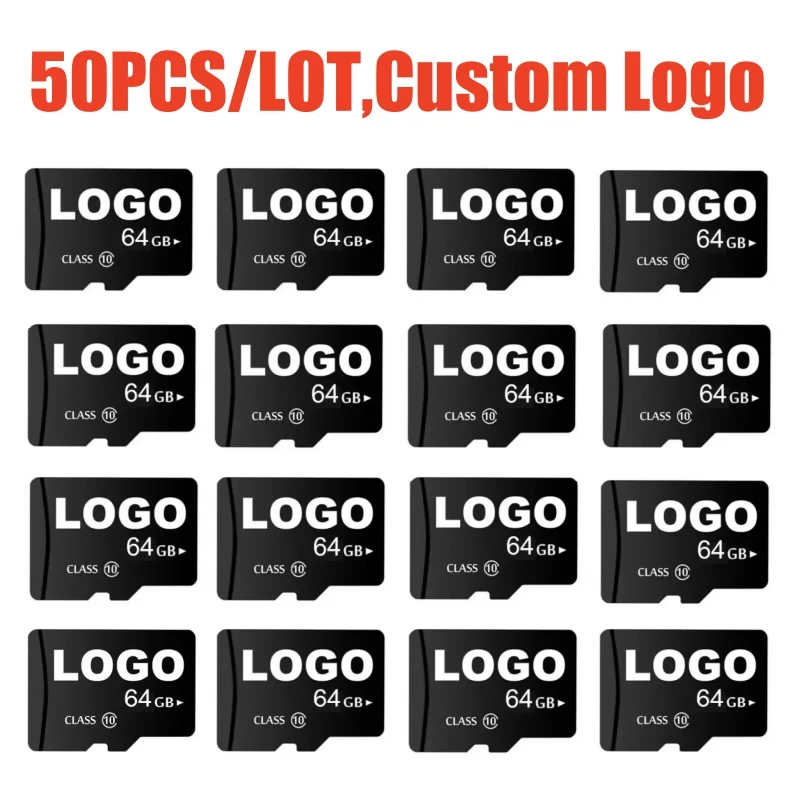 50PCS/LOT Free Custom Logo SD Card Class10 64GB 128GB carte sd memoria 32GB 16GB TF Card 8G 4GB 2GB 1GB 512MB Flash Memory Card