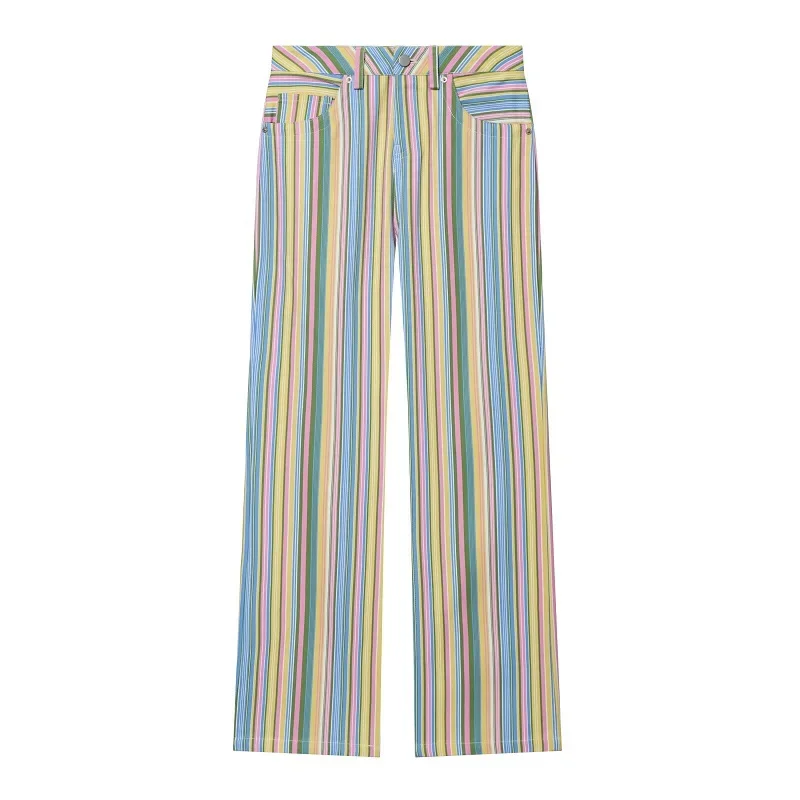 MUJER Striped Women's Jeans Pants Low Rise Baggy Pants Jeans Women Fashion Summer Denim Trousers Women Wide Leg Pants for Women