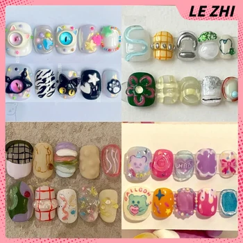 Kawaii 3D dibujos animados estéreo corto cuadrado dopamina Color moda Artificial uñas postizas Anime personaje decoración fiesta de graduación pegatina