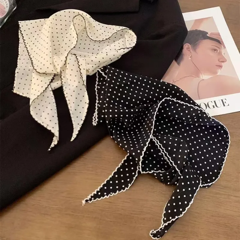 Black White Polka Dot Scarf for Women Girls Triangle Scarf Waist Belt Headscarf Neck Scarf Multiuse Summer Sun Protection Shawl