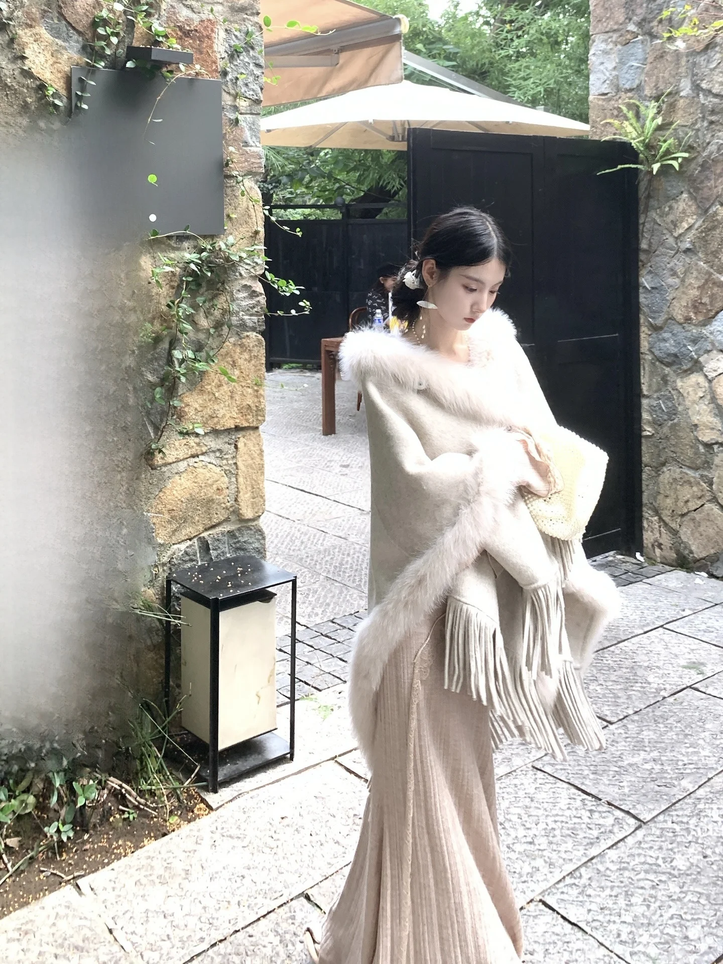 

Walkink французское винтажное шерстяное аосфера с меховым воротником и кисточками, женское пальто-туэт, длинное све, стандартного кроя