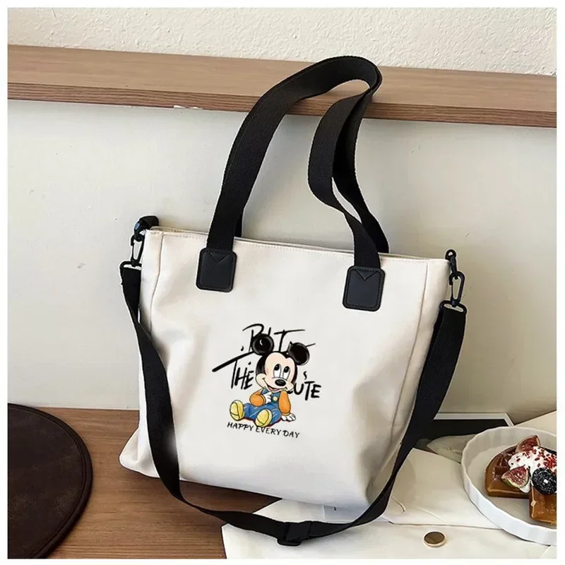 

Disney Mickey Mouse Cartoon Crossbody Shoulder Bag Minnie Mouse Canvas handbag Large Capacity Student Class messenger Tote Bag