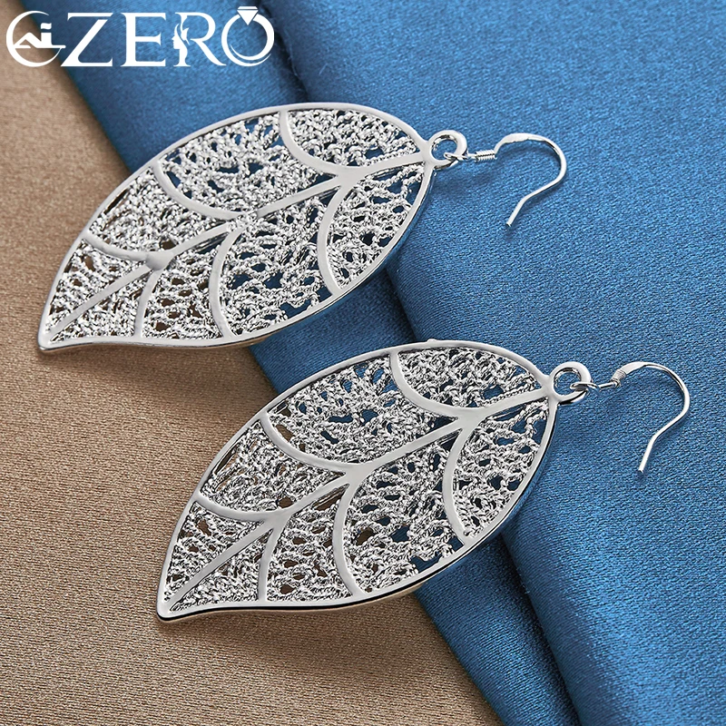 ALIZERO 925 Sterling Silver Carve Leaves Drop Earrings For Women Leaf Earring Fashion Wedding Engagement Party Jewelry