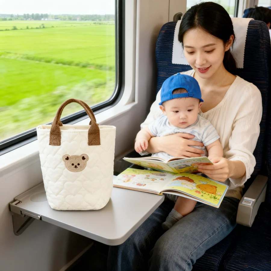 Tas penyimpanan perjalanan bayi dan ibu yang sederhana dan portabel - tas penyimpanan popok dan pakaian yang ringan - tas tangan beruang yang lucu
