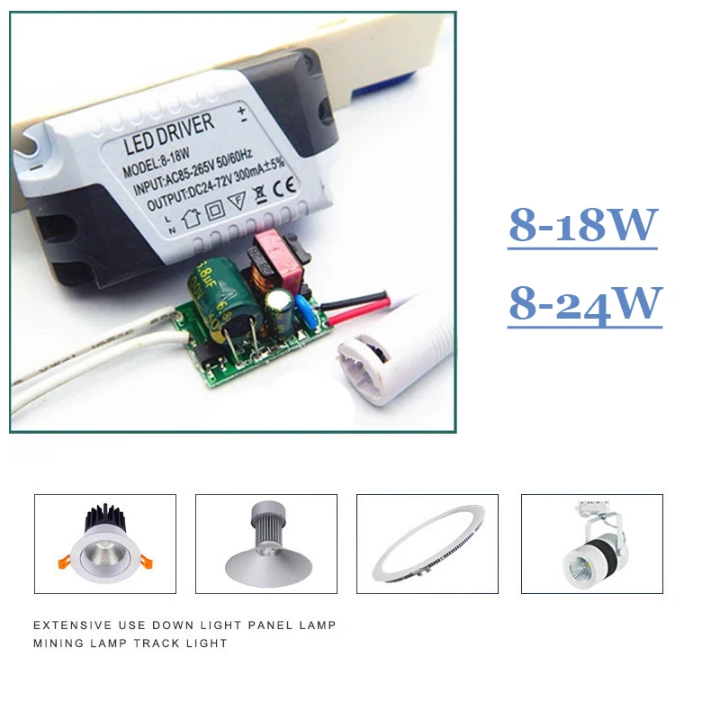 LED Driver 8-18W/24W Constant Current 300mA±5% AC 85-265V Connector External Power Supply LED Ceiling Lamp Rectifier Transformer